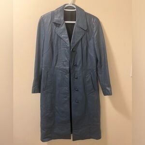 Mr & Mrs Leather Blue Leather Trench Coat Jacket Size 11